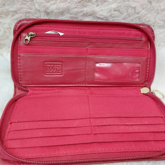 Root Red Genuine Leather Round Zip Long Wallet - Picture 7 of 10